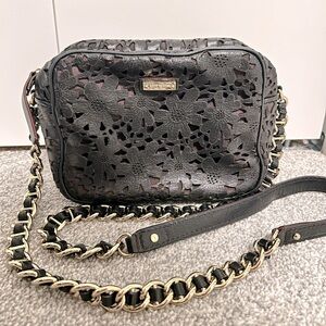 Kate Spade black leather-floral crossbody bag